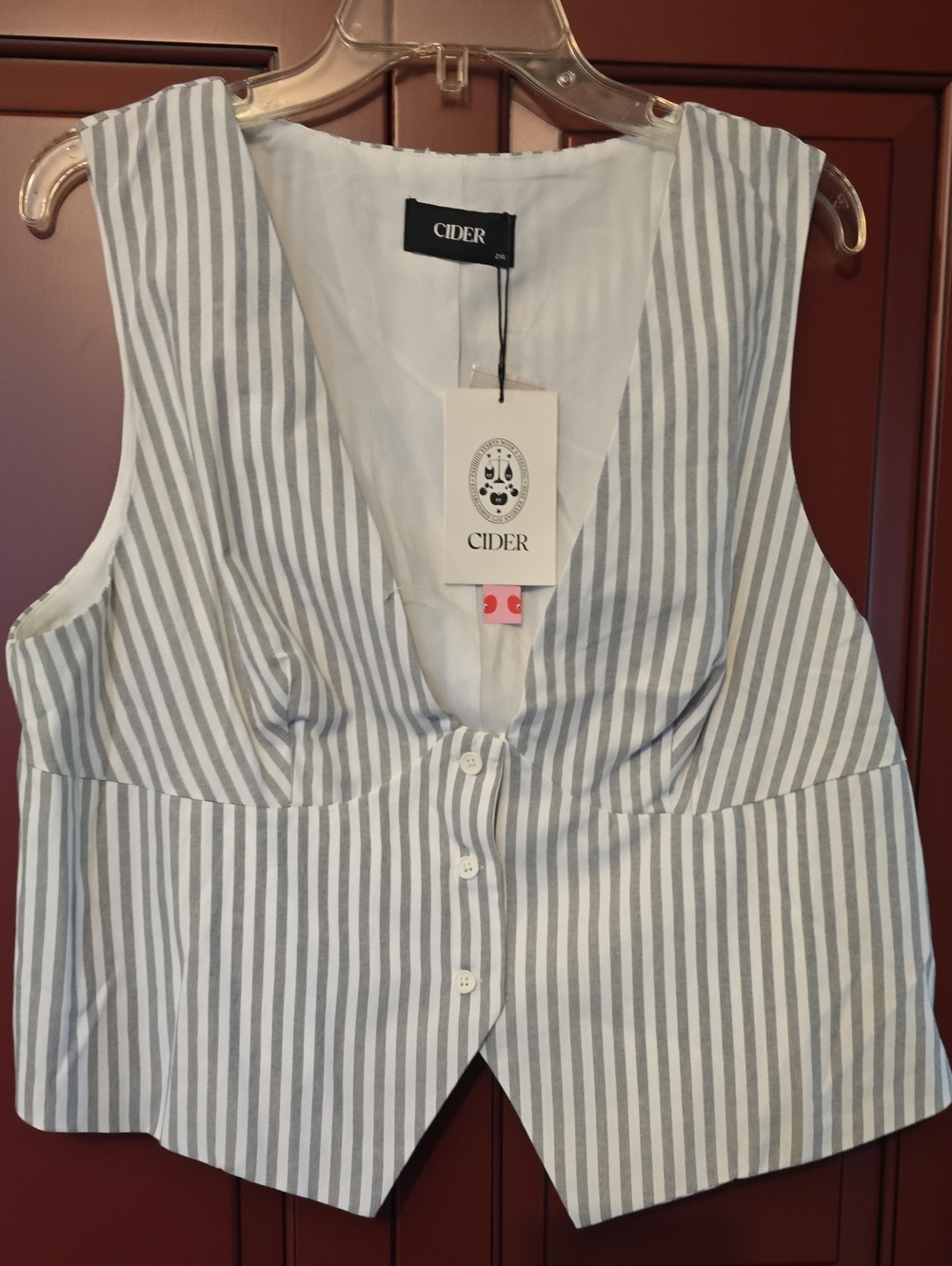 Cider Gray and White Striped Cropped Button Vest